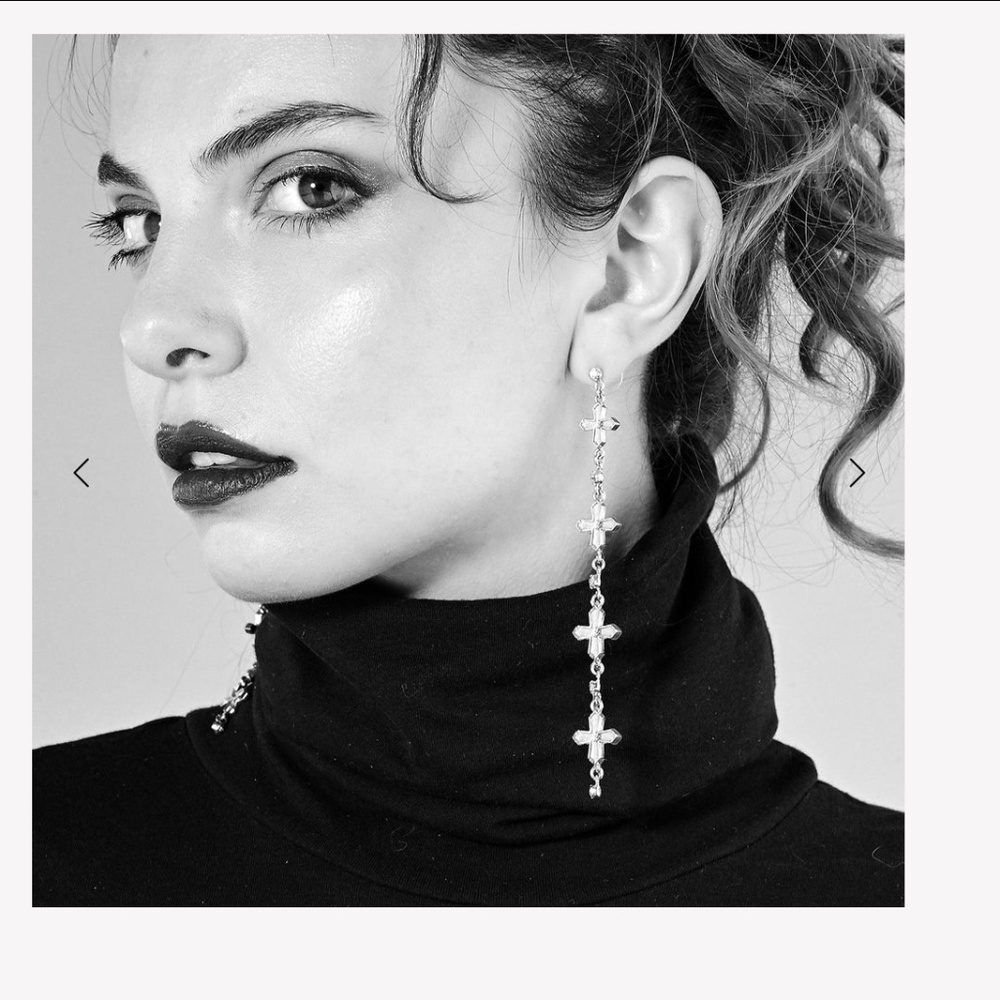 NWT Peace Cross Crystal Drop Post Earrings by VSA Jewelry